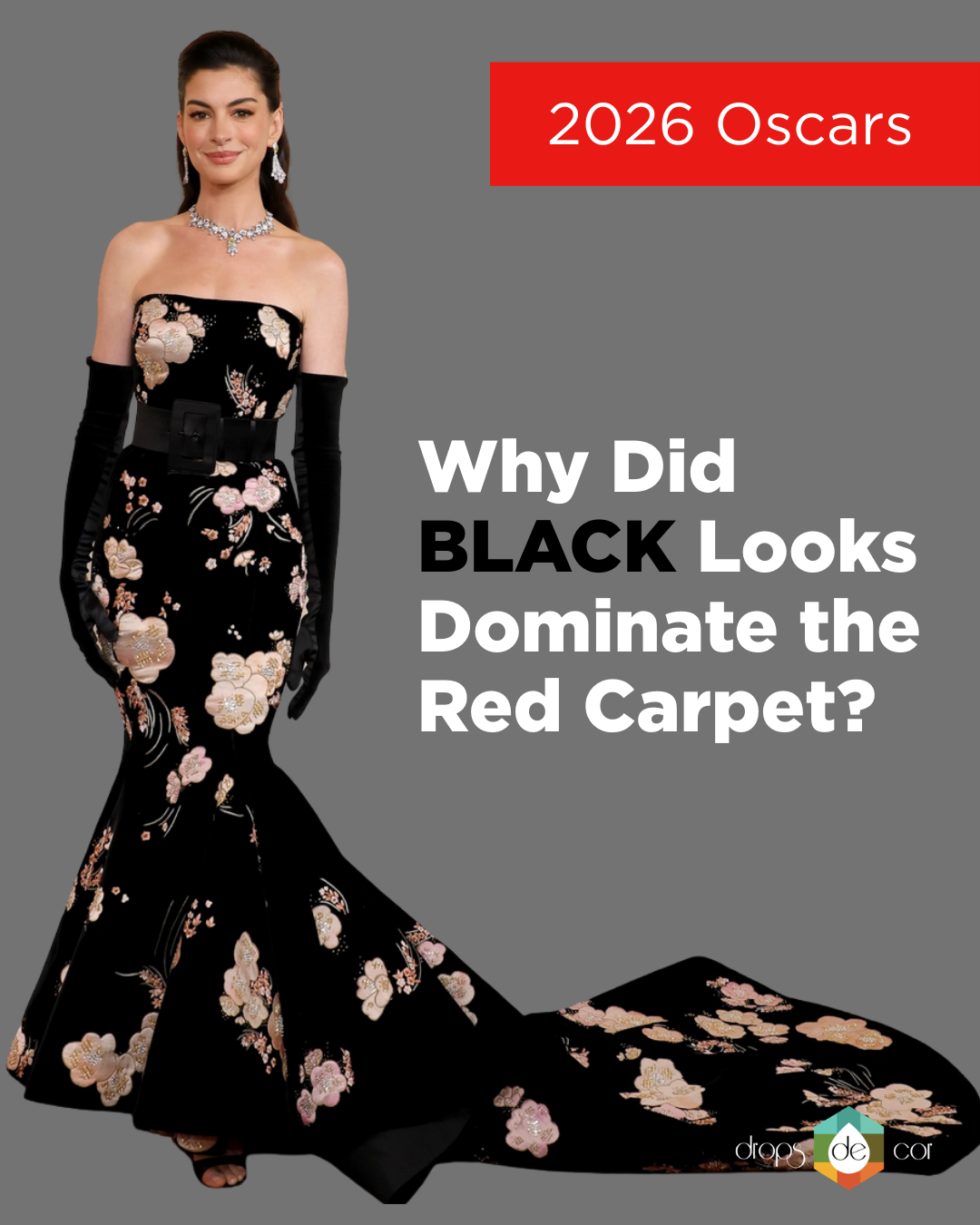 Celebrities wearing black outfits at the Oscars 2026 red carpet illustrating color analysis differences across skin tones and contrast levels