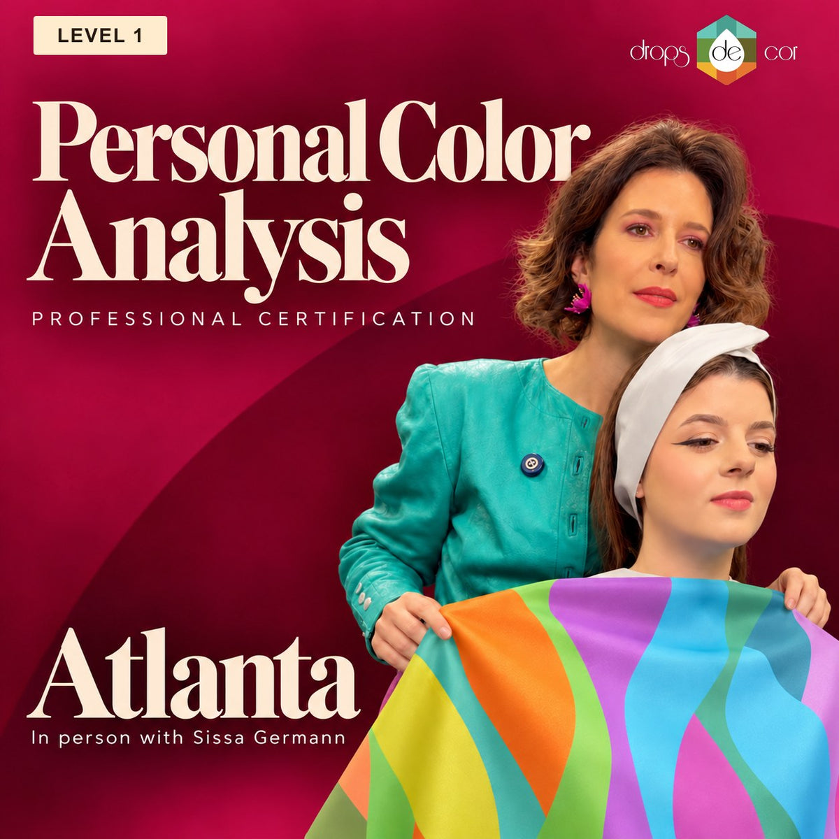 Personal Color Analysis professional certification, Level 1, Atlanta, in person with Sissa Germann